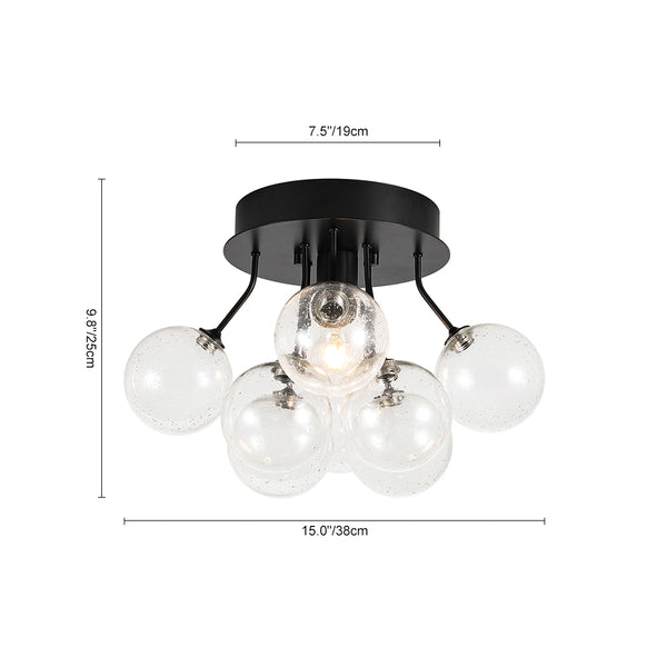 1-Light Contemporary Cluster Seedy Glass Semi-flush Mount