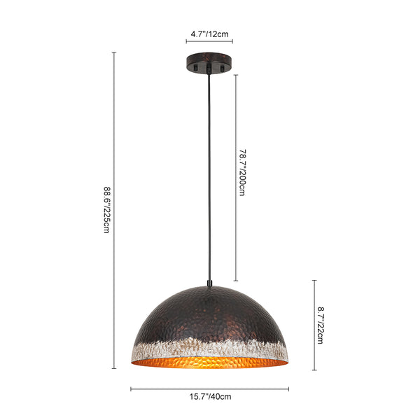 1-Light Distressed Hammered Domed Pendant