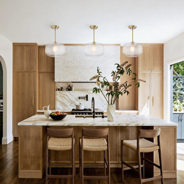 1-Light Ribbed Glass Clear Lantern Kitchen Pendant