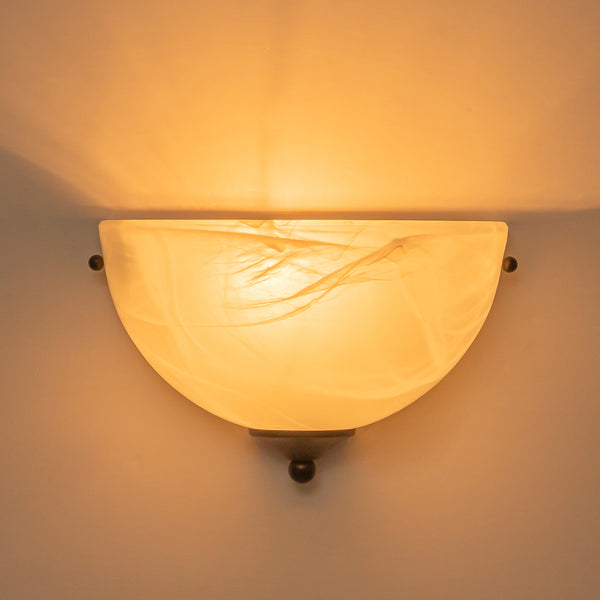 1-Light Black Alabaster Bell Glass Half-Moon Wall Sconce