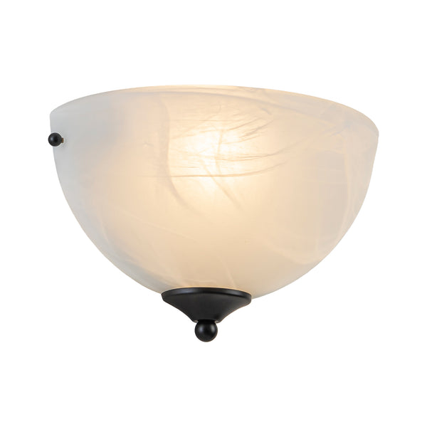 1-Light Black Alabaster Bell Glass Half-Moon Wall Sconce