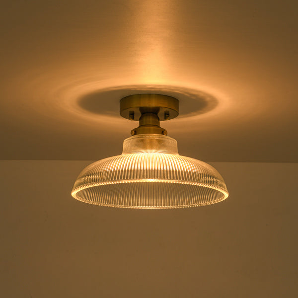 Modern Ribbed Glass Brass Single-Light Semi-flush Mount