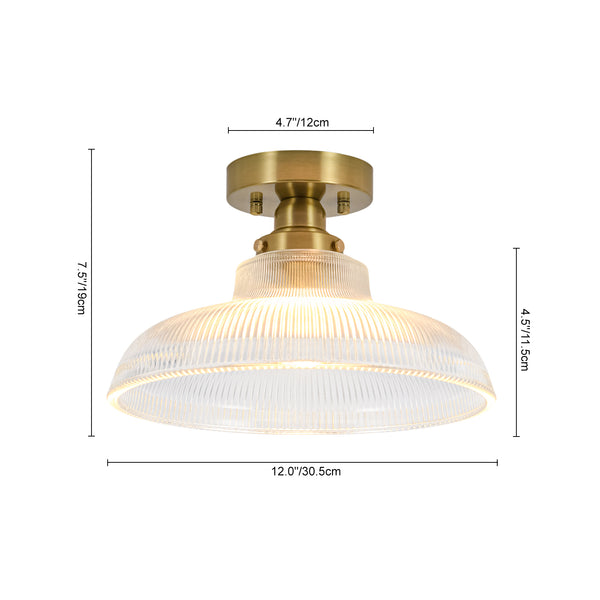 Modern Ribbed Glass Brass Single-Light Semi-flush Mount