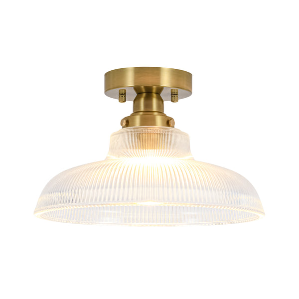 Modern Ribbed Glass Brass Single-Light Semi-flush Mount