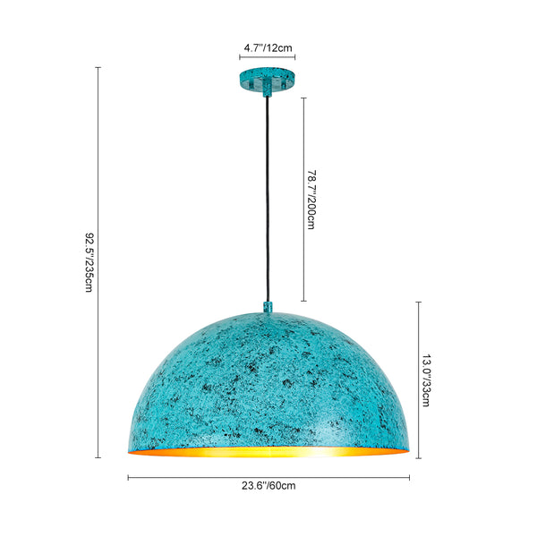 1-Light Turquoise Speckled Oversized Domed Pendant
