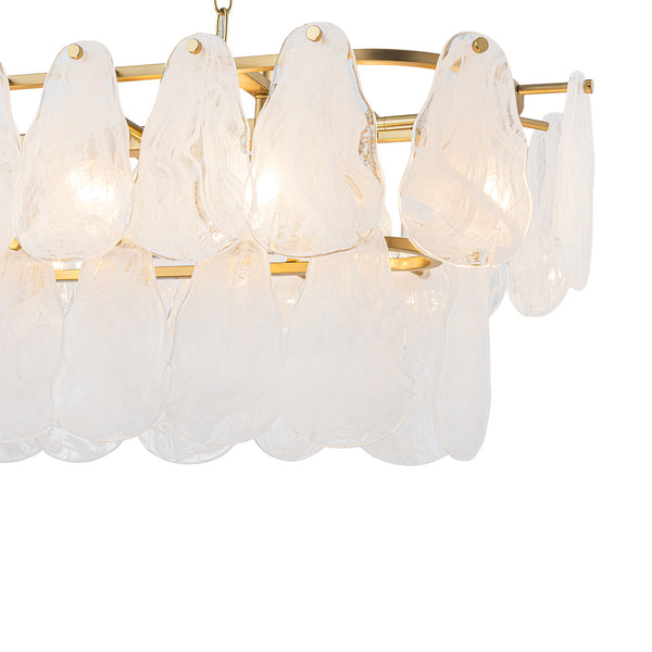 10-Light White Strie Glass Linear Layered Chandelier