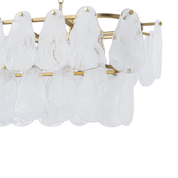 10-Light White Strie Glass Linear Layered Chandelier