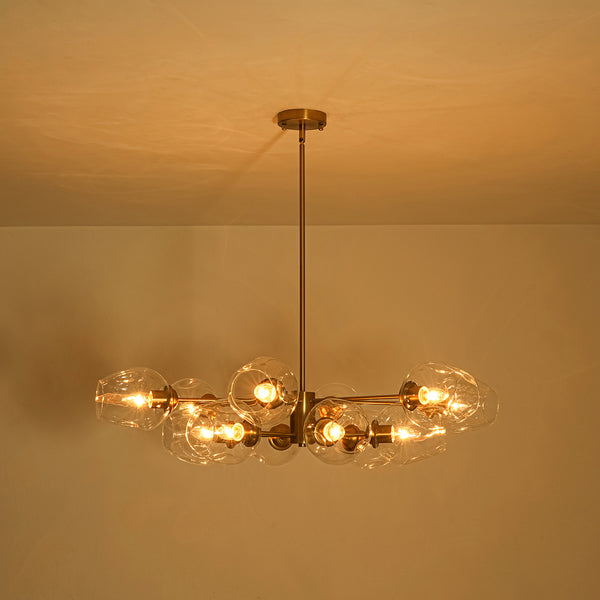 12-Light Brass Sputnik Clear Dimpled Tulip Glass Tiered Chandelier