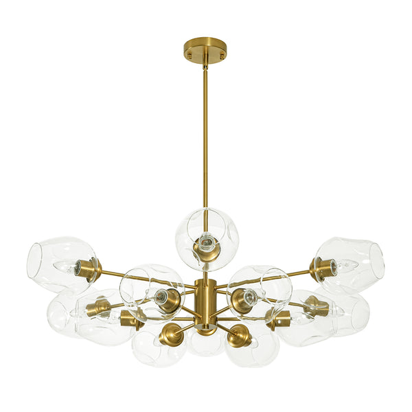 12-Light Brass Sputnik Clear Dimpled Tulip Glass Tiered Chandelier