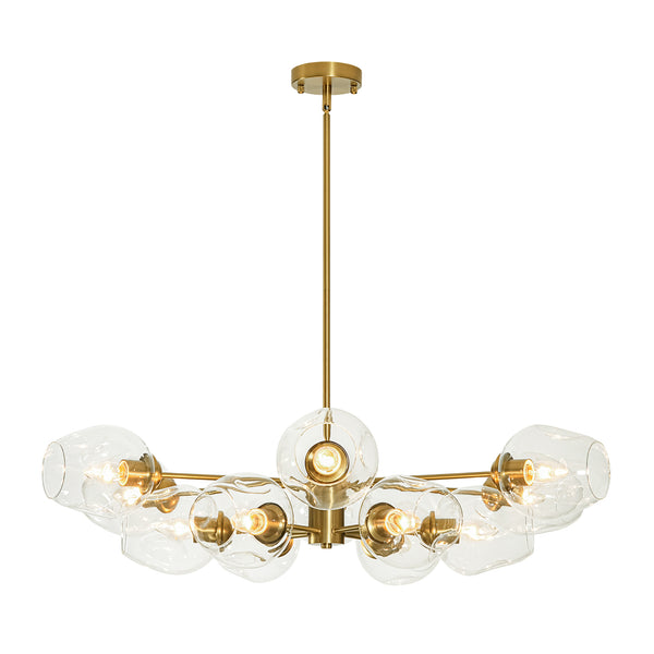 12-Light Brass Sputnik Clear Dimpled Tulip Glass Tiered Chandelier