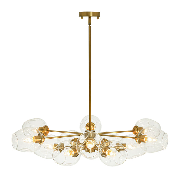 12-Light Brass Sputnik Clear Dimpled Tulip Glass Tiered Chandelier
