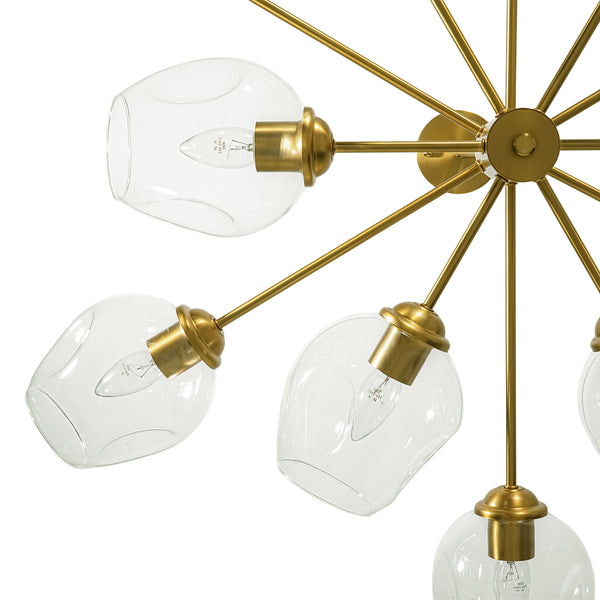12-Light Brass Sputnik Clear Dimpled Tulip Glass Tiered Chandelier