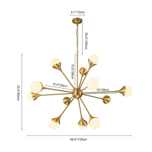 12-Light Mid-century Opal Glossy Glass Sputnik Sphere Chandelier