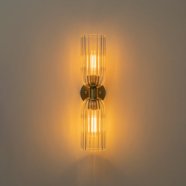 2-Light Cylinder Tube Ribbed Glass Vanity Light