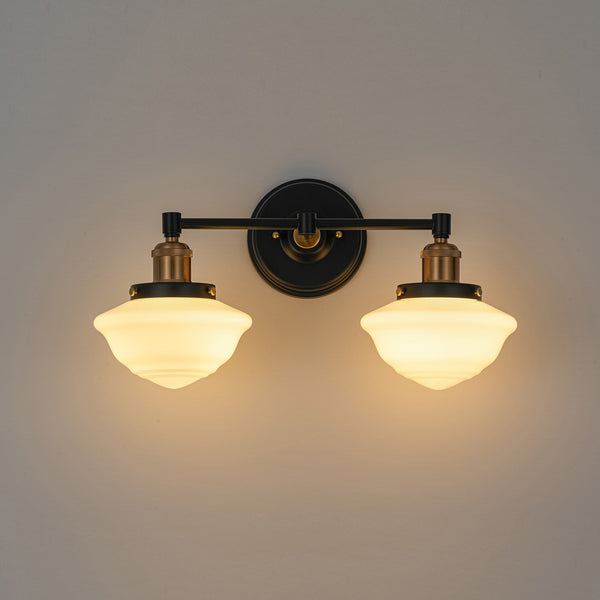2-Light Sculptural Schoolhouse Glass Linear Vanity Sconce