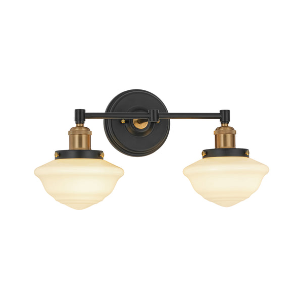 2-Light Sculptural Schoolhouse Glass Linear Vanity Sconce