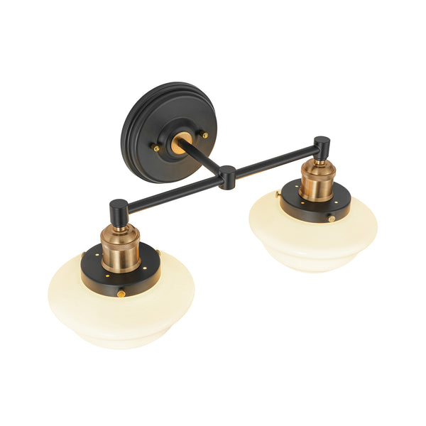 2-Light Sculptural Schoolhouse Glass Linear Vanity Sconce