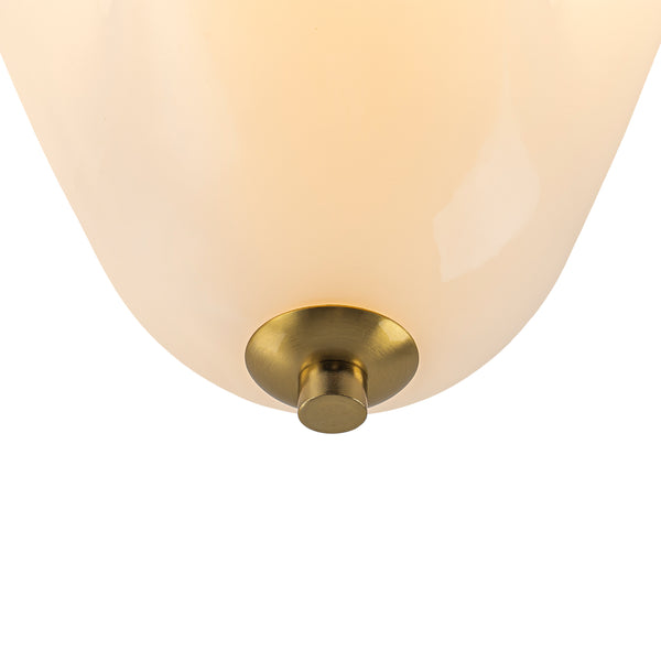 Floral Fluted Brass 2-Light Milk Glass Semi-Flush Mount