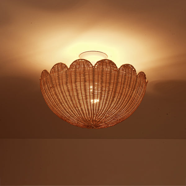 2-Light Scalloped Tulip Woven Basket Semi-Flush Mount