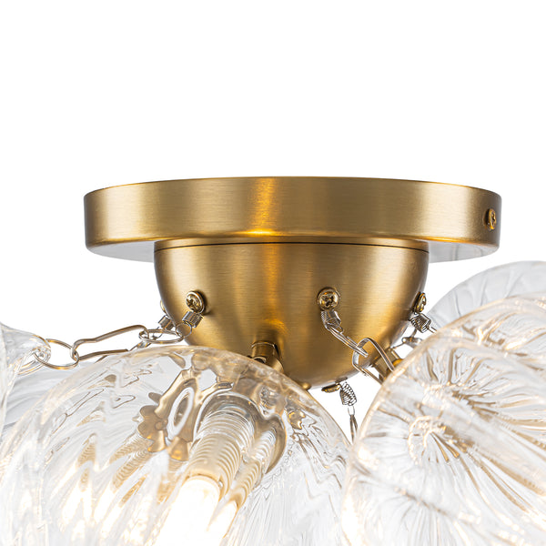 3-Light Clear Ribbed Glass Bubble Cluster Semi-flush Mount