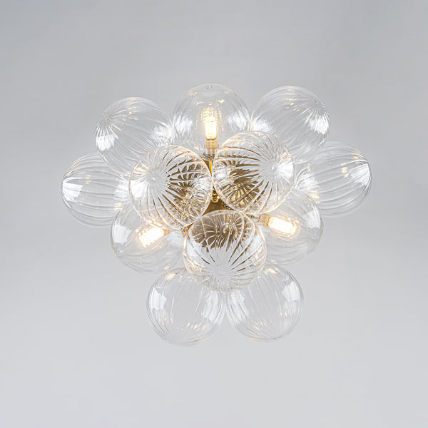 3-Light Clear Ribbed Glass Bubble Cluster Semi-flush Mount