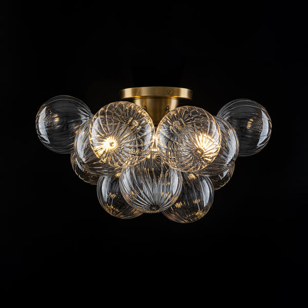3-Light Clear Ribbed Glass Bubble Cluster Semi-flush Mount
