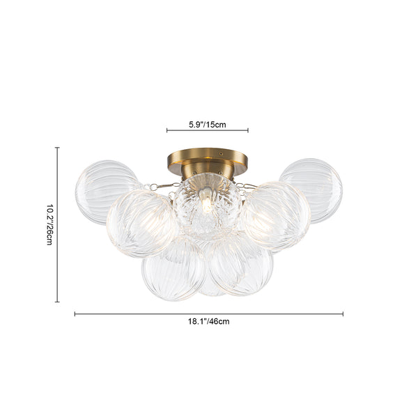 3-Light Clear Ribbed Glass Bubble Cluster Semi-flush Mount