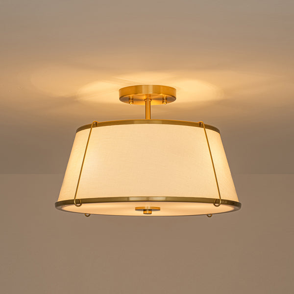 3-Light Linen Fabric Tapered Drum Framed Semi-flush Mount