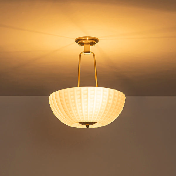 3-Light Plaid Scalloped Shell Glass Semi-flush Mount