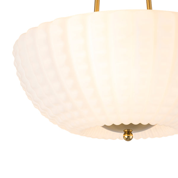 3-Light Plaid Scalloped Shell Glass Semi-flush Mount