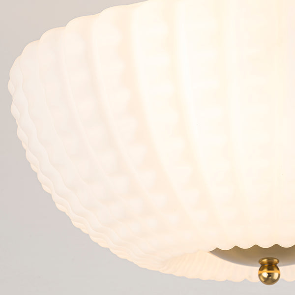 3-Light Plaid Scalloped Shell Glass Semi-flush Mount