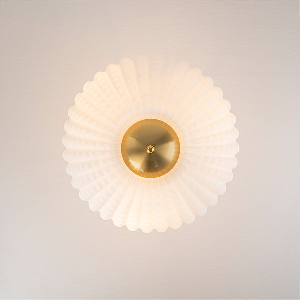 3-Light Plaid Scalloped Shell Glass Semi-flush Mount