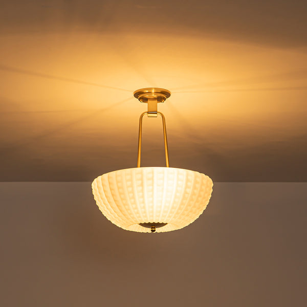 3-Light Plaid Scalloped Shell Glass Semi-flush Mount