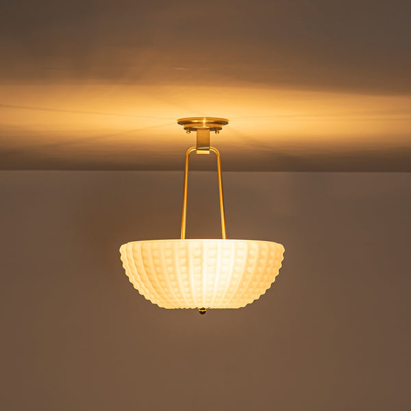 3-Light Plaid Scalloped Shell Glass Semi-flush Mount
