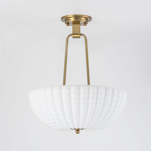 3-Light Plaid Scalloped Shell Glass Semi-flush Mount