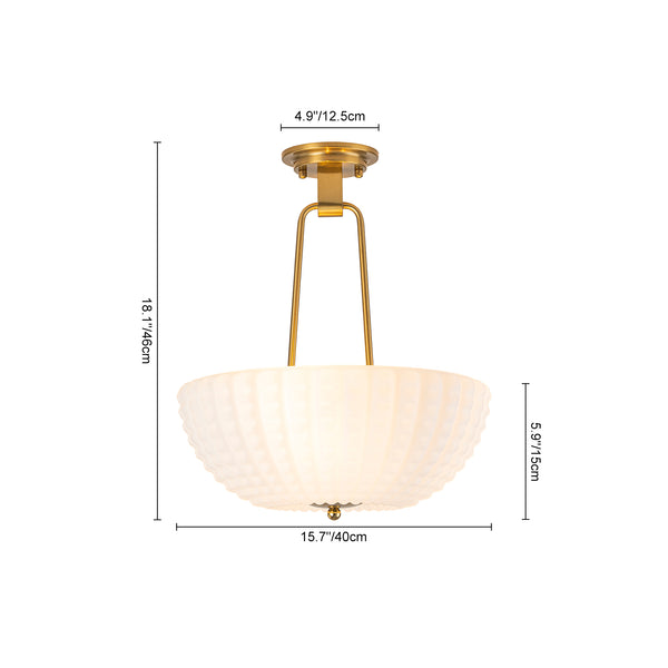 3-Light Plaid Scalloped Shell Glass Semi-flush Mount