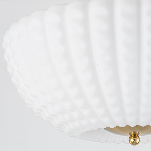 3-Light Plaid Scalloped Shell Glass Semi-flush Mount
