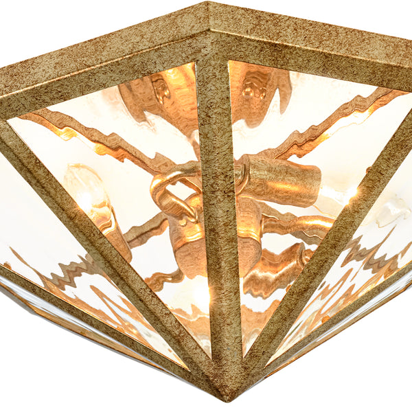 3-Light Rusty Gold Ripple Glass Pyramid Semi-flush Mount