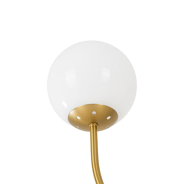 3-Light Polished Opal Glass Arched Metal Arm Radial Chandelier