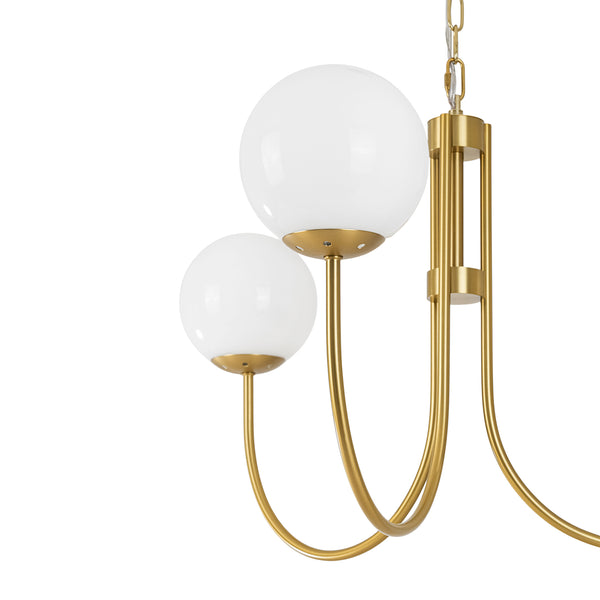 3-Light Polished Opal Glass Arched Metal Arm Radial Chandelier