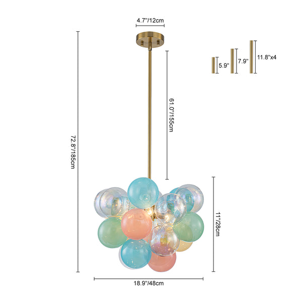 3-Light Pastel Bubble Glass Cluster Chandelier