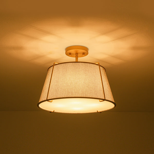 4-Light Heathered Gray Fabric Conical Drum Semi-flush Mount