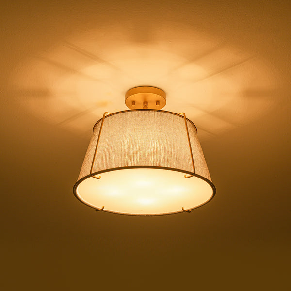 4-Light Heathered Gray Fabric Conical Drum Semi-flush Mount