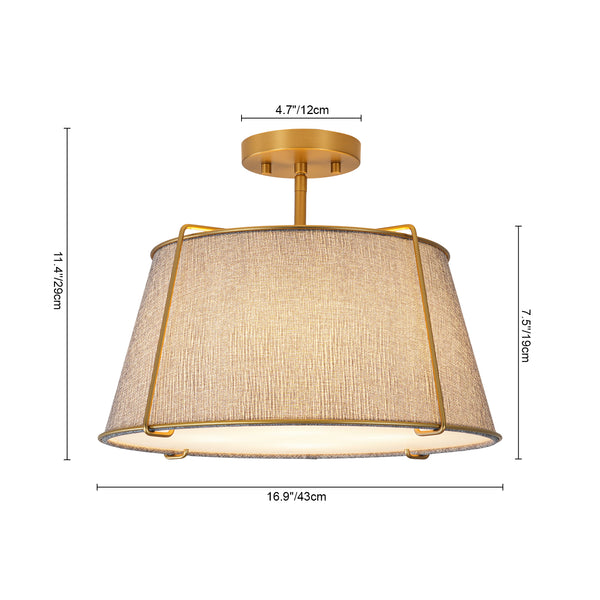 4-Light Heathered Gray Fabric Conical Drum Semi-flush Mount