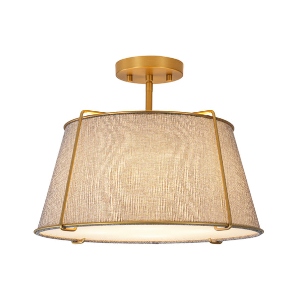 4-Light Heathered Gray Fabric Conical Drum Semi-flush Mount