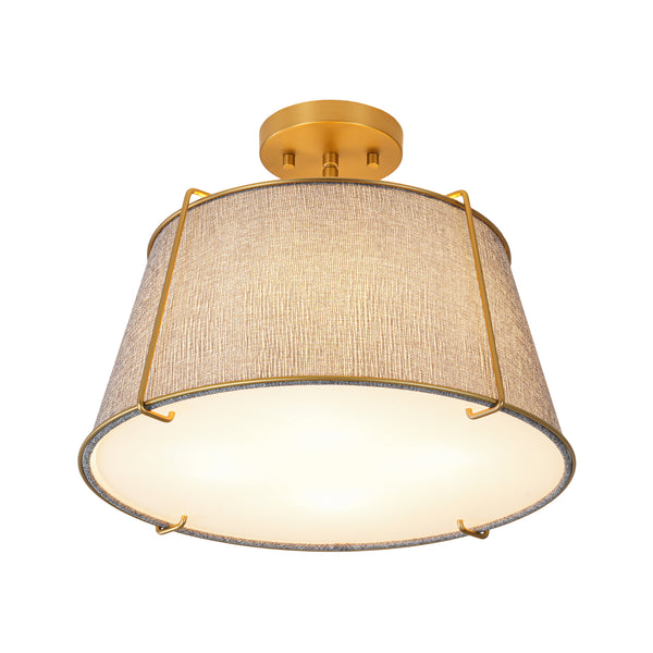 4-Light Heathered Gray Fabric Conical Drum Semi-flush Mount