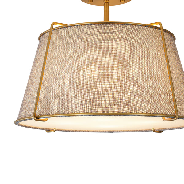 4-Light Heathered Gray Fabric Conical Drum Semi-flush Mount