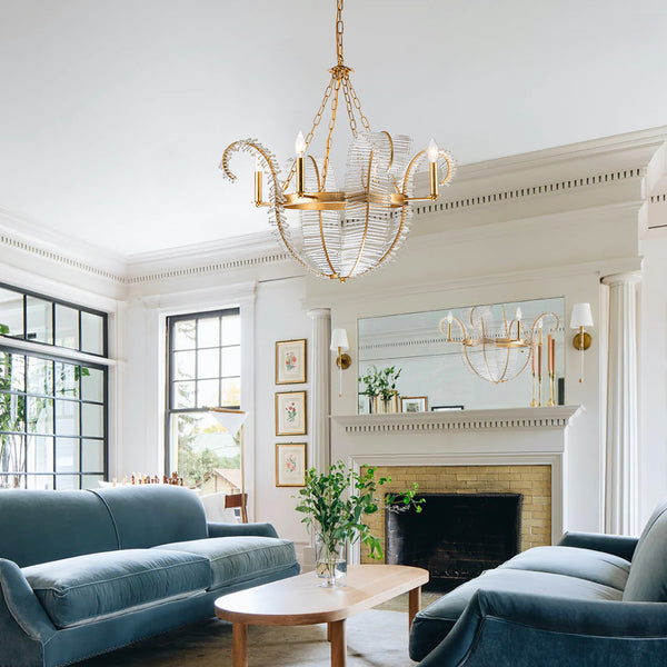 4-Light Mid-century Decorative Candle Crystal Feather Chandelier