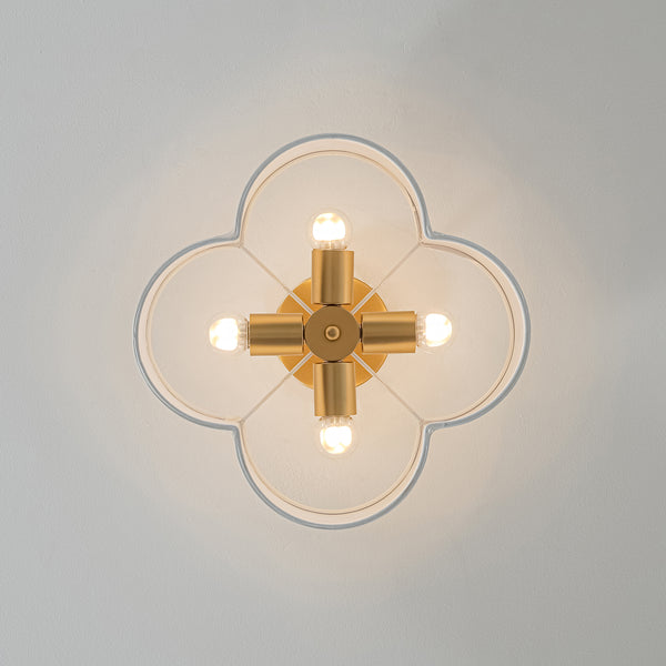4-Lobed White Linen Flower Scallop Drum Semi-flush Mount