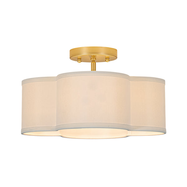 4-Lobed White Linen Flower Scallop Drum Semi-flush Mount